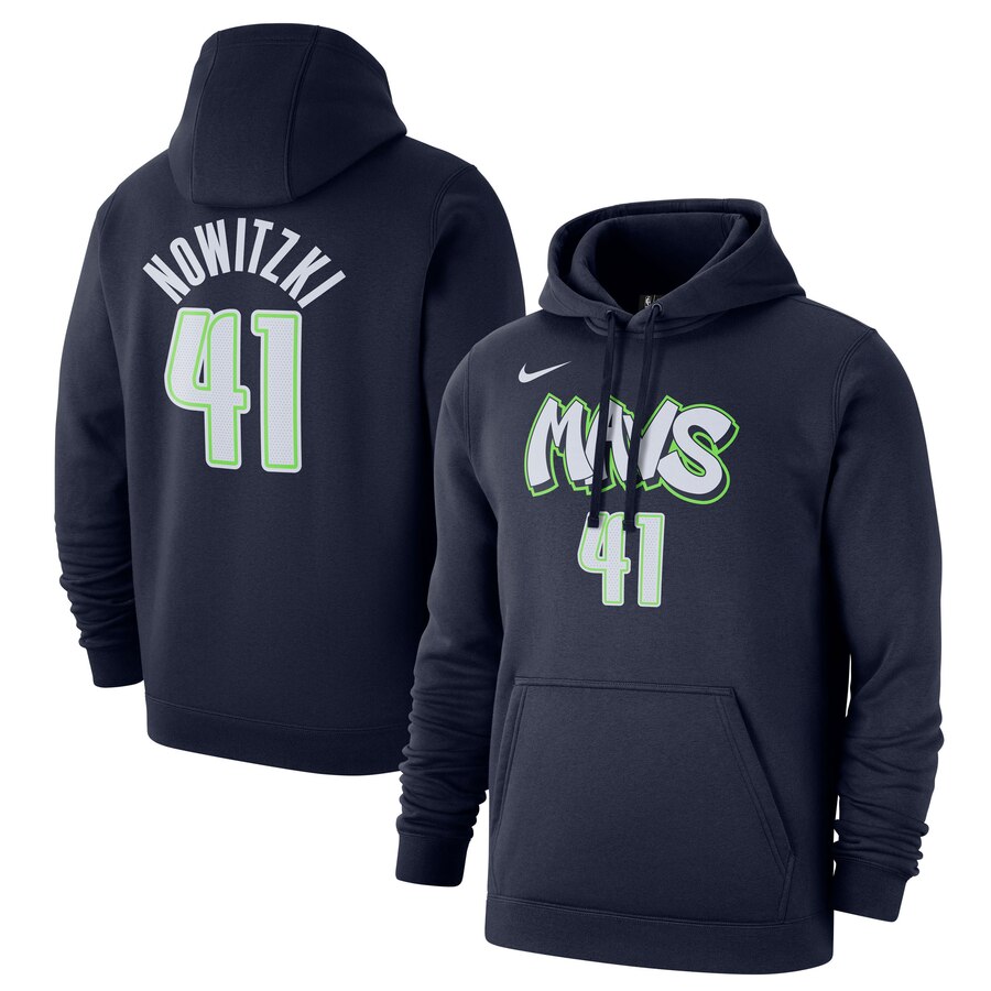 Men's Dallas Mavericks #41 Dirk Nowitzki Navy City Edition Name & Number Pullover Hoodie